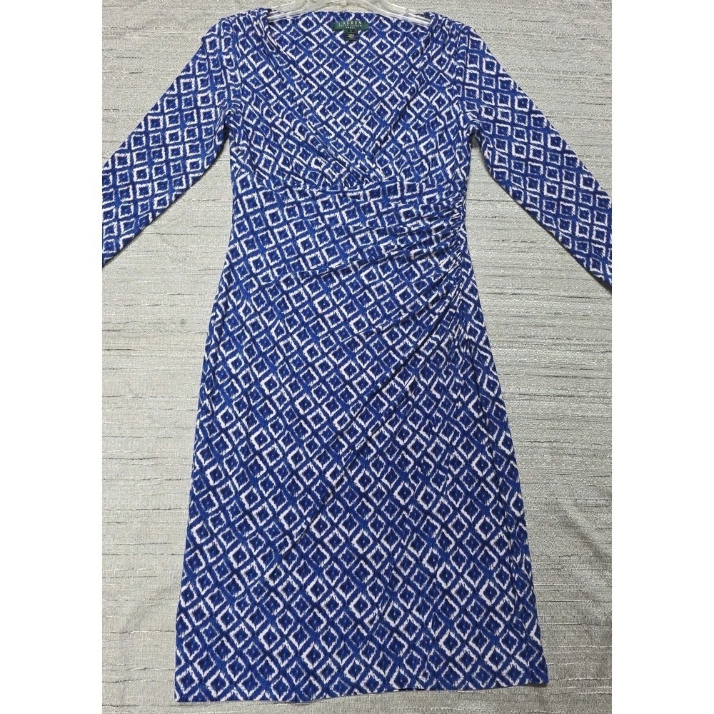 Lauren Ralph Lauren Wrap Dress Size 4 Blue V-neck Office Preppy
